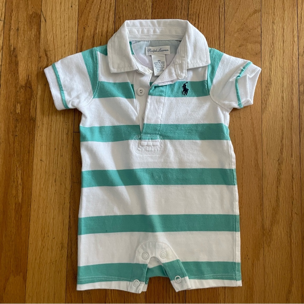 Ralph Lauren Rugby Stripe Baby Shortall Romper 3m